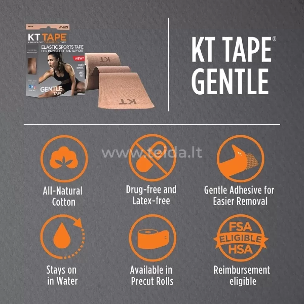 KT Tape GENTLE kineziologinis teipas jautriai odai, sukarpytas, kūno spalvos, medvilninis