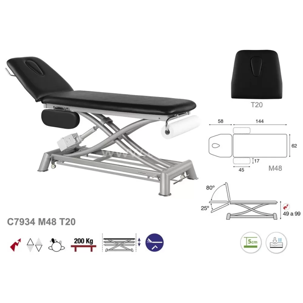 Elektrinis 2-jų dalių masažo (terapinis) stalas C7934M48, T20 galvos atrama