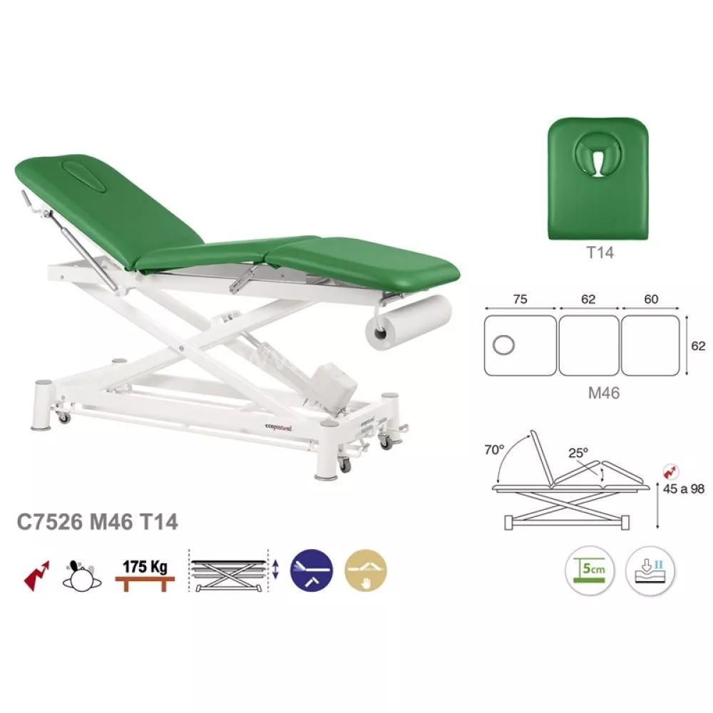 Elektrinis 3-jų dalių masažo (terapinis) stalas C7526M46, T14 galvos atrama