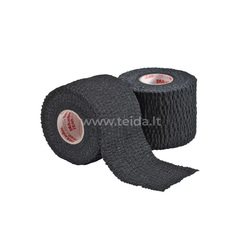 Mueller® Tear-Light teipas, juodas, 5 cm x 6.8 m