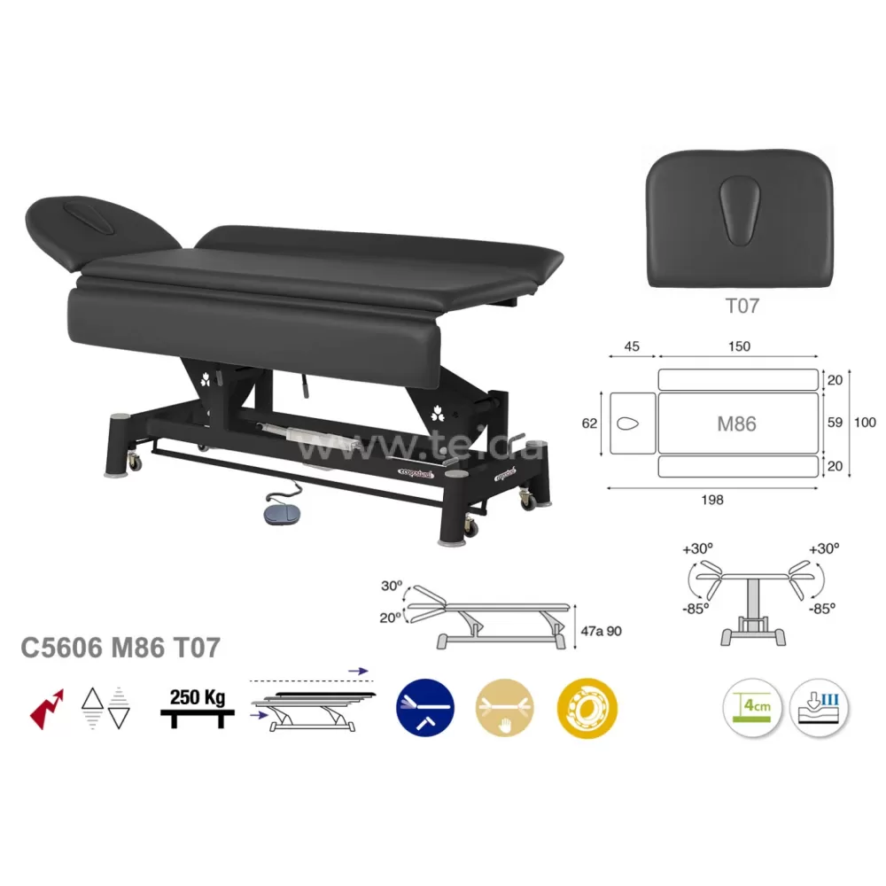 Elektrinis 2 dalių masažo stalas, galvos atrama T07
