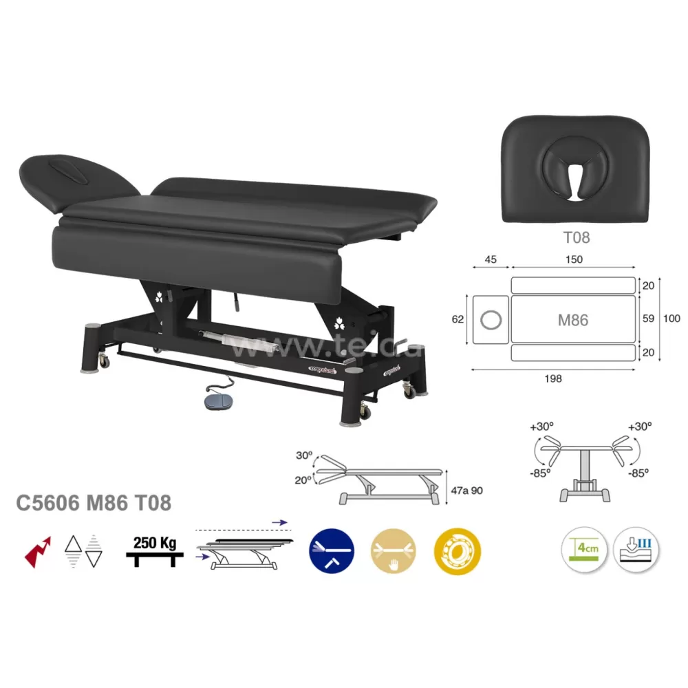 Elektrinis 2 dalių masažo stalas, galvos atrama T08