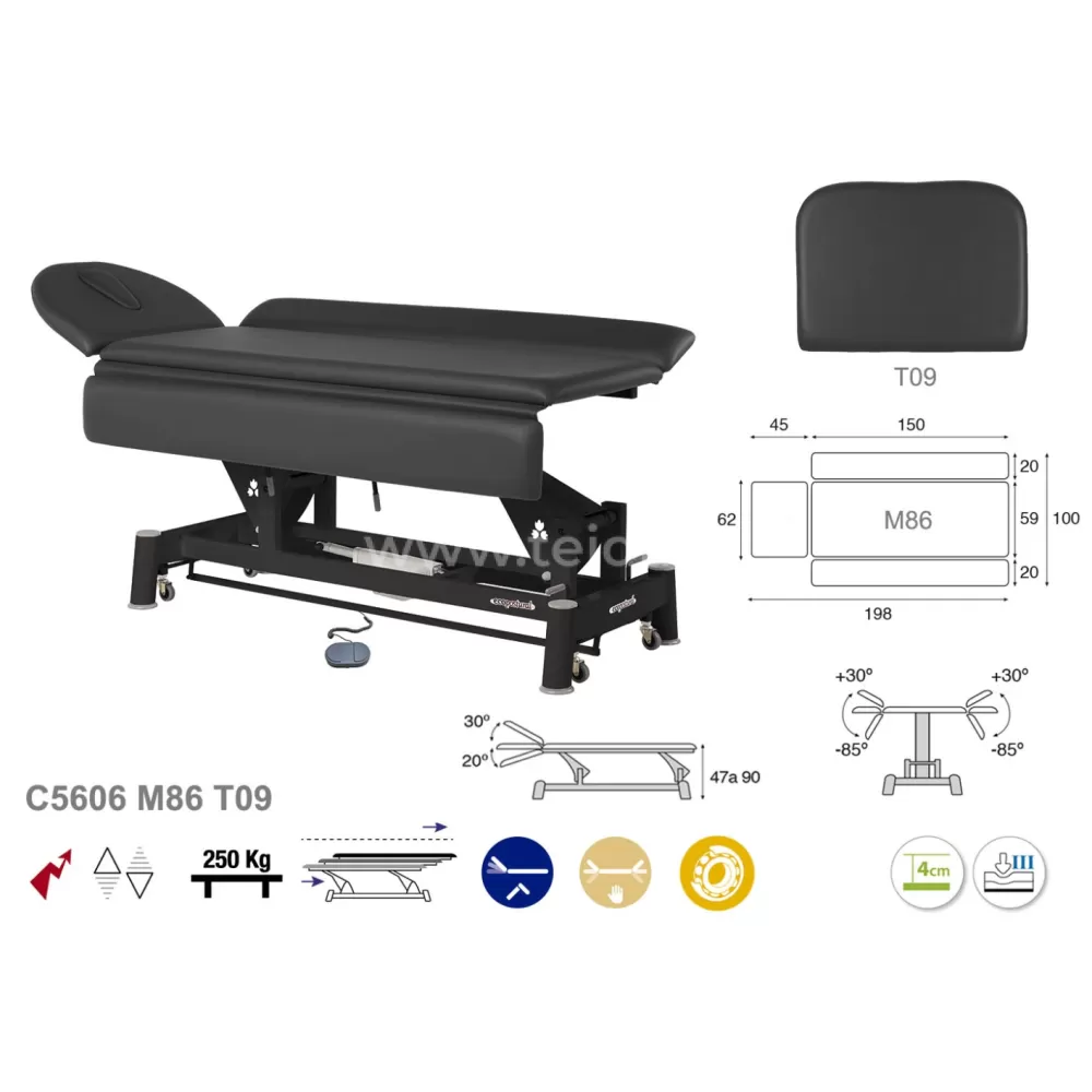 Elektrinis 2 dalių masažo stalas, galvos atrama T09