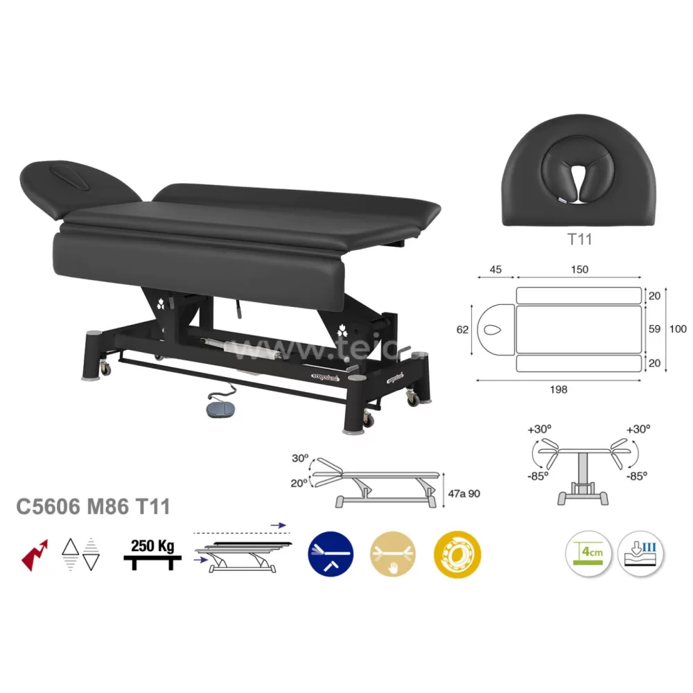 Elektrinis 2 dalių masažo stalas, galvos atrama T11