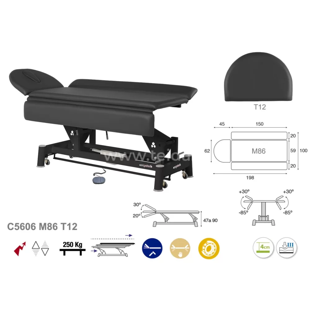 Elektrinis 2 dalių masažo stalas, galvos atrama T12