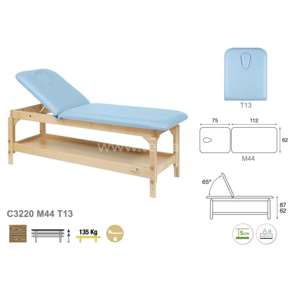 Medinis 2-jų dalių stalas su lentyna fizioterapijai 188x70cm