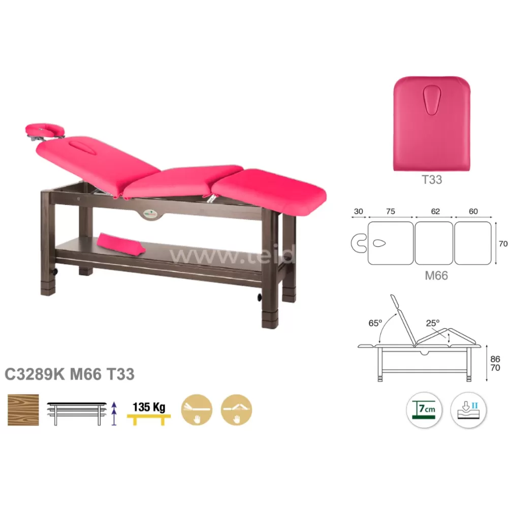 Procedūrinė kušetė 3-jų dalių mediniu rėmu 70x198 cm