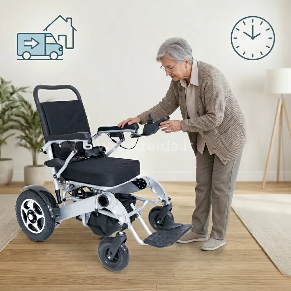 Išbandykite elektrinį neįgaliojo vežimėlį namuose