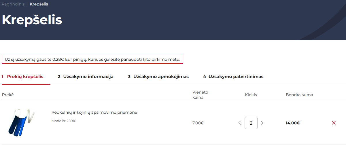 Teida prekių krepšelis, lojalumo taškai už užsakymą